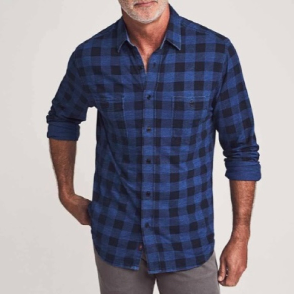 Faherty Knit Seasons Shirt Indigo Buffalo